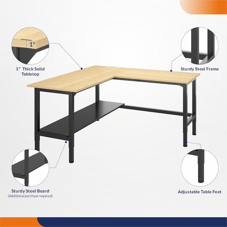 72x72 L-Shaped Workstation with Storage | Heavy-Duty Workbench